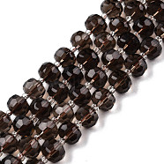 Natural Smoky Quartz Beads Strands, with Seed Beads, Faceted, Rondelle, 8x6mm, Hole: 1mm, about 20~22pcs/strand, 7.09 inch(18cm)(G-N327-08Y)
