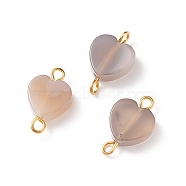 Natural Grey Agate Connector Charms, with Golden Tone Iron Double Loops, Heart, 16.5~17x10.5x5mm, Hole: 1.8mm(PALLOY-JF01861)