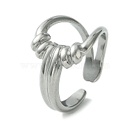 304 Stainless Steel Open Cuff Ring, Hollow Twist Teardrop, Stainless Steel Color, Inner Diameter: 17.6mm(RJEW-L110-029P)