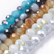 Electroplate Glass Faceted Rondelle Beads Strands, Imitation Jade, Half Plated, Mixed Color, 3x2mm, Hole: 1mm, about 123~127pcs/strand, 13.7~14.1 inch(35~36cm)(EGLA-D020-3x2mm-M3)