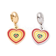 304 Stainless Steel European Dangle Charms, Large Hole Pendants, with Enamel, Golden & Stainless Steel Color, Heart, Red, 21mm, Hole: 4.5mm(STAS-I192-18-02)