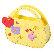 DIY Purse Making Kits, Including PU Leather, Bear & Rabbit & Heart EVA, Polyester Thread and Plastic Findings, Yellow, 19.6x21.6x0.3cm, Hole: 2mm(DIY-A009-09)