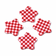 Opaque Cellulose Acetate(Resin) Pendants, Star with Grid Pattern, Red, 26x26.5x2.5mm, Hole: 1.4mm(X-KY-Q057-004A-02)