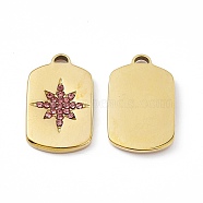 Vacuum Plating 201 Stainless Steel Pendants, with Rhinestone, Real 18K Gold Plated, Oval Rectangle with Star Charms, Rose, 20.5x12.5x2mm, Hole: 1.4mm(STAS-J401-VC930)