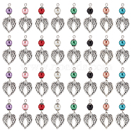 Elite 32Pcs 8 Colors Tibetan Style Alloy Pendants, with ABS Beads, Wing, Mixed Color, 38mm, Hole: 2mm, 4pcs/color(FIND-PH0008-69)