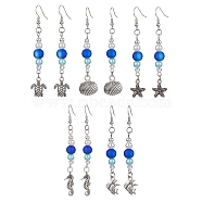Alloy Dangle Earrings, with ABS Plastic Imitation Pearl Round Beaded, Mixed Shapes, 67~78x9.5~16.5mm(EJEW-JE05475)