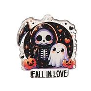 Halloween Theme Opaque Printed Acrylic Pendants, Skeleton, 35x31.5x1.8mm, Hole: 2.2mm(SACR-S034-05A)