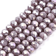 Electroplate Glass Beads Strands, Opaque Solid Color, AB Color Plated, Faceted, Rondelle, Thistle, 6x5mm, Hole: 1mm, about 83~85pcs/strand, 38~39cm(EGLA-A034-P6mm-B19)