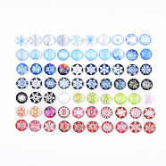 Flatback Glass Cabochons for DIY Projects, Dome/Half Round, Christmas Theme, Snowflake Pattern, Mixed Color, 12x4mm(GGLA-S047-01C)
