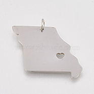 201 Stainless Steel Pendants, Map of Missouri, Stainless Steel Color, 20x20x1mm, Hole: 3mm(STAS-T038-89)