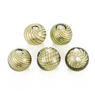 Transparent Handmade Blown Glass Globe Beads, Stripe Pattern, Round, Yellow Green, 12.5~13.5mm, Hole: 1~2mm(GLAA-T012-40C-06)