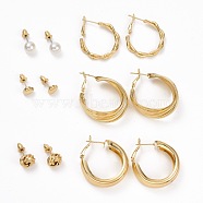 Ring & Heart & Knot & Round Imitation Pearl Stud Earrings, Open Hoop Earrings for Women, Golden, 7.5~33x4~12.5mm, Pin: 0.8mm, 6 pairs/set(EJEW-D277-10G)