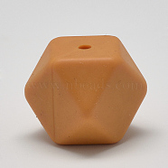 Food Grade Eco-Friendly Silicone Beads, Chewing Beads For Teethers, DIY Nursing Necklaces Making, Faceted Cube, Sandy Brown, 14x14x14mm, Hole: 2mm(SIL-Q009B-53)