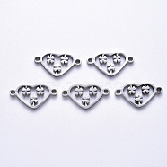 201 Stainless Steel Links Connectors, Laser Cut, Heart with Clover, Stainless Steel Color, 11x20x1.5mm, Hole: 1.6mm(STAS-S114-09)