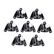 Rack Plating Alloy Spray Painted Pendants, with ABS Plastic Imitation Pearl, Cadmium Free & Nickel Free & Lead Free, Overcoat, Black, 20x25x5.5mm, Hole: 2mm(PALLOY-T083-03A)