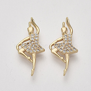Brass Micro Pave Cubic Zirconia Pendants, Ballet Dancer, Clear, Nickel Free, Real 18K Gold Plated, 22x10x3mm, Hole: 0.9mm(ZIRC-S064-016)