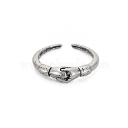 Handshake Alloy Open Cuff Ring for Women, Cadmium Free & Lead Free, Antique Silver, US Size 5(15.7mm)(RJEW-N029-105)