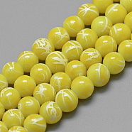 Drawbench Glass Beads Strands, Baking Painted, Dyed, Round, Yellow, 10mm, Hole: 1.5mm, about 85pcs/strand, 31.4 inch(X-DGLA-S115-10mm-L06)