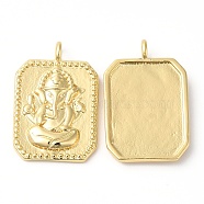 Eco-Friendly Rack Plating Brass Pendants, Long-Lasting Plated, Lead Free & Cadmium Free, Octagon with Ganesh Charm, Real 18K Gold Plated, 24x16x3mm, Hole: 3x2mm(KK-R143-20G)