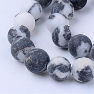 Natural Zebra Jasper Beads Strands, Frosted, Round, 8~8.5mm, Hole: 1mm, about 47pcs/strand, 15.5 inch(G-Q462-8mm-01)