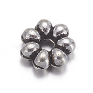 Tibetan Silver Spacers, Lead Free & Cadmium Free, Flower, Antique Silver, about 6mm in diameter, 2mm thick, Hole: 1.5mm, about 108pcs/20g(Y-AB-0896)