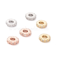 Brass Micro Pave Clear Cubic Zirconia Beads, Long-Lasting Plated, Cadmium Free & Lead Free, Flat Round, Mixed Color, 6x1.5mm, Hole: 2mm(ZIRC-P091-04B-RS)