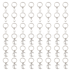 24Pcs 2 Styles Alloy Dreadlocks Beads, Braiding Hair Pendants Decoration Clips, with Iron Jump Rings, Star & Moon, Antique Silver & Platinum, 29~31mm, 12pcs/style(PALLOY-AB00079)