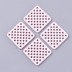 Spray Painted Acrylic Filigree Joiners Links, Rubberized Style, Square, Pink, 34.5x34x4mm, Hole: 2.5mm(MACR-S361-25A)