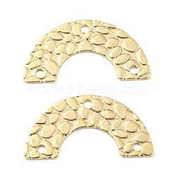 Brass Chandelier Component Links, Semicircle, Textured, Real 18K Gold Plated, 9.5x19x0.5mm, Hole: 1.2mm(X-KK-L208-26G)