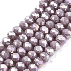 Electroplate Glass Beads Strands, Opaque Solid Color, AB Color Plated, Faceted, Rondelle, Thistle, 6x5mm, Hole: 1mm, about 85~88pcs/strand, 16.1~16.5 inch(41~42cm)(EGLA-A034-P6mm-B19)