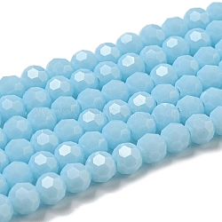 Opaque Glass Beads Stands, Faceted(32 Facets), Round, Cyan, 6mm, Hole: 1mm, about 98pcs/strand, 20.47''(52cm)(X-EGLA-A035-P6mm-D10)