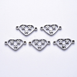 Tarnish Resistant 201 Stainless Steel Links Connectors, Laser Cut, Heart with Clover, Stainless Steel Color, 11x20x1.5mm, Hole: 1.6mm(STAS-S114-09)