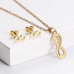 201 Stainless Steel Pendant Necklace & Stud Earring Sets, Golden, Infinity, 450mm(FS-WGB816B-11)