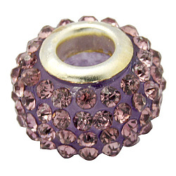 Resin Rhinestone Beads, with Silver Color Brass Double Cores, Grade A, Rondelle, Light Amethyst, 10x7mm, Hole: 2.5mm(CPDL-H001-10x7mm-5)