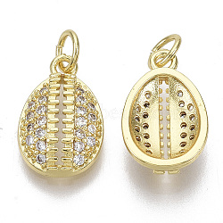 Brass Micro Pave Cubic Zirconia Pendants, Sports Charms, with Jump Rings, Nickel Free, Rugby, Clear, Real 16K Gold Plated, 14.5x9.5x3.5mm, Hole: 3mm(ZIRC-S067-002-NF)