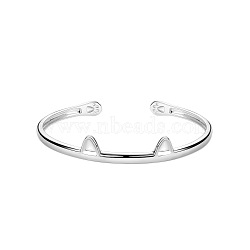 SHEGRACE Cute Design Rhodium Plated 925 Sterling Silver Kitten Cuff Bangle, Cat Ears, Platinum, 6-3/4 inch(17cm)(JB166A)