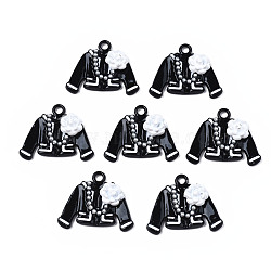 Rack Plating Alloy Spray Painted Pendants, with ABS Plastic Imitation Pearl, Cadmium Free & Nickel Free & Lead Free, Overcoat, Black, 20x25x5.5mm, Hole: 2mm(PALLOY-T083-03A)