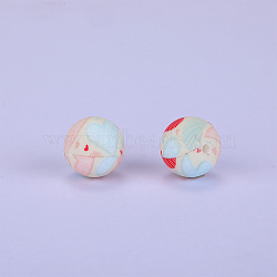 Printed Round with Heart Pattern Silicone Focal Beads, White, 15x15mm, Hole: 2mm(SI-JX0056A-195)