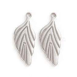 304 Stainless Steel Pendants, Leaf, Stainless Steel Color, 26x10.5x2mm, Hole: 1.8mm(STAS-D174-20P)