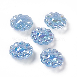UV Plating Acrylic European Beads, Large Hole Beads, with Glitter Powder, AB Color, Flower with Smiling Face, Cornflower Blue, 23.5x24x12mm, Hole: 4mm(PACR-M003-05A)