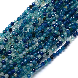 Natural Agate Round Beads Strand, Dyed, Faceted, Teal, 4mm, Hole: 1mm, about 95pcs/strand, 14.96 inch(X-G-L084-4mm-07)