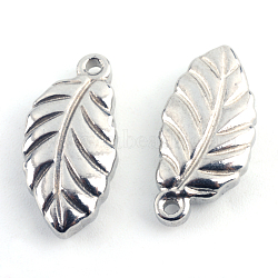 201 Stainless Steel Leaf Pendants, Stainless Steel Color, 18x9x4mm, Hole: 1.5mm(STAS-Q192-37)