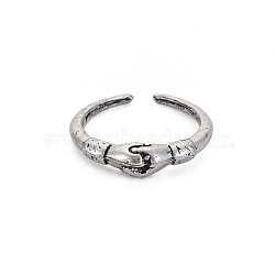 Handshake Alloy Open Cuff Ring for Women, Cadmium Free & Lead Free, Antique Silver, US Size 5(15.7mm)(RJEW-N029-105)