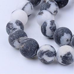 Natural Zebra Jasper Beads Strands, Frosted, Round, 8~8.5mm, Hole: 1mm, about 45~47pcs/strand, 14.5 inch(G-Q462-8mm-01)