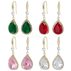 4 Pairs 4 Colors Glass Teardrop Dangle Earrings, Golden Brass Earrings, Mixed Color, 38x13mm, 1 Pair/color(EJEW-AN0003-95)