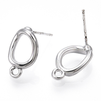 Rack Plating Alloy Stud Earring Findings, with 925 Sterling Silver Pins and Horizontal Loops, Cadmium Free & Nickel Free & Lead Free, Twist Oval, Platinum, 15.5x9mm, Hole: 1.6mm, Pin: 0.7mm