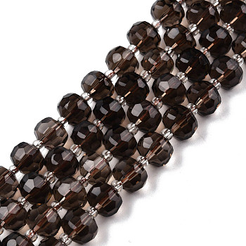 Natural Smoky Quartz Beads Strands, with Seed Beads, Faceted, Rondelle, 8x6mm, Hole: 1mm, about 20~22pcs/strand, 7.09 inch(18cm)