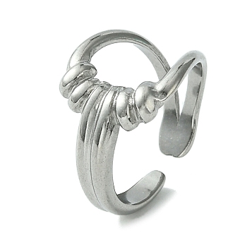 304 Stainless Steel Open Cuff Ring, Hollow Twist Teardrop, Stainless Steel Color, Inner Diameter: 17.6mm
