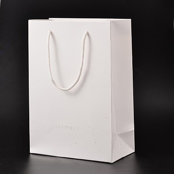 Rectangle Cardboard Paper Bags, Gift Bags, Shopping Bags, with Nylon Cord Handles, White, 33x28x10cm