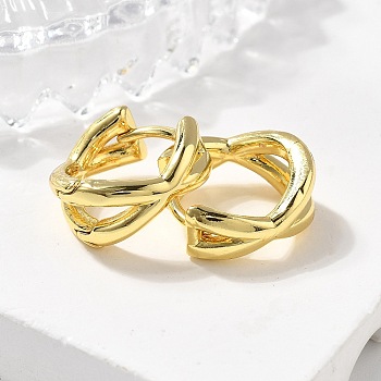 Rack Plating Brass Criss Cross Hoop Earrings for Women, Cadmium Free & Nickel Free & Lead Free, Real 18K Gold Plated, 12.5x13x7mm, Pin: 0.9mm